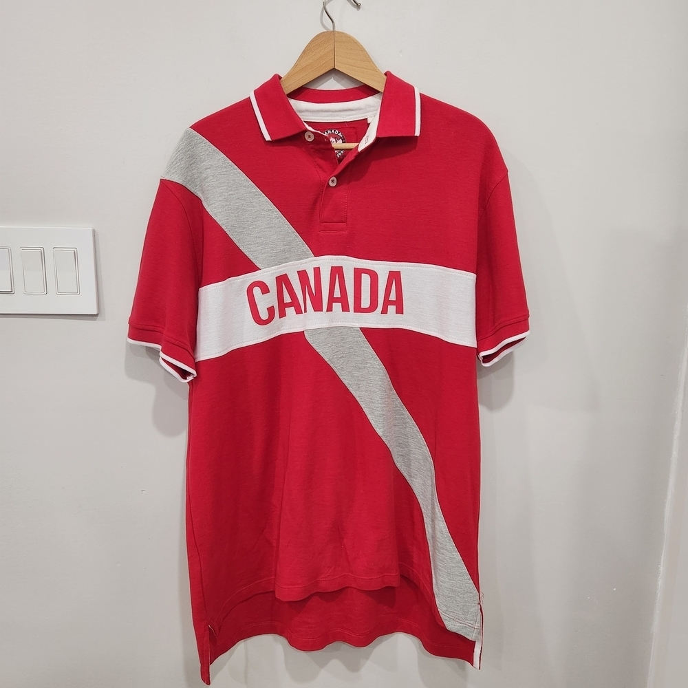 Canada Weather Gear Men’s Polo Shirt 2XL Red Canadiana Patriotic Graphic Print